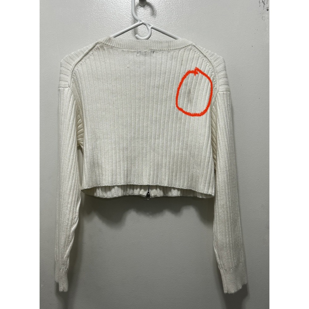 Wild Fable White Ribbed Crew‎ Neck Long Sleeve Cropped Sweater Women Medium - Picture 4 of 5